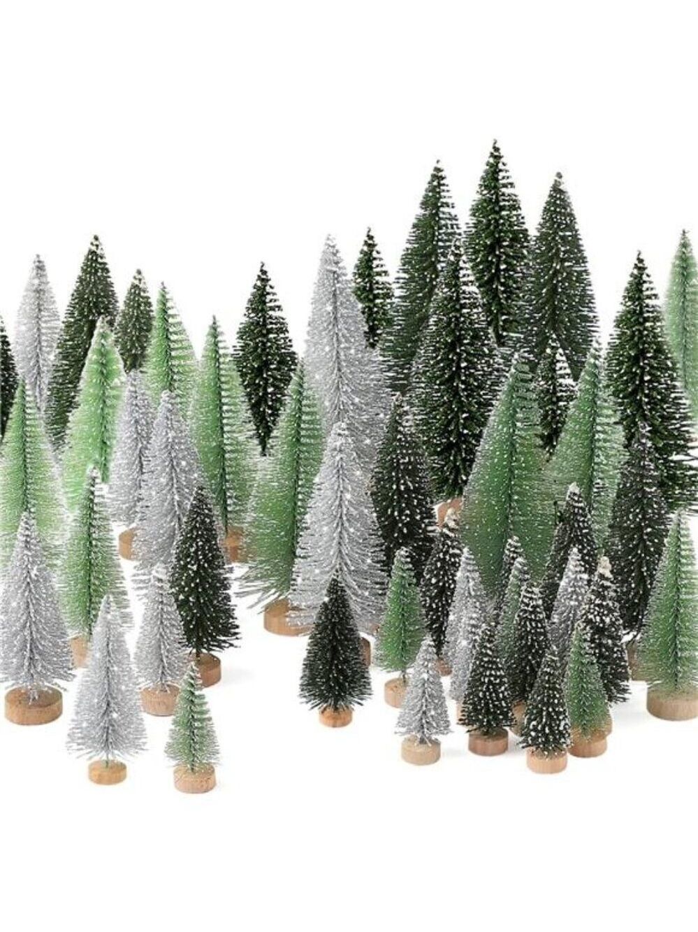 Mini Christmas Trees Set 30Pcs Tabletop Bottle Brush Holiday Decor DIY Crafts